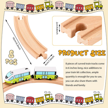 Liliful Pack of 8 Wood Train Track Expansion Packs| Compatible with Most Train Tracks| 6'' Train Tracks (Curved)