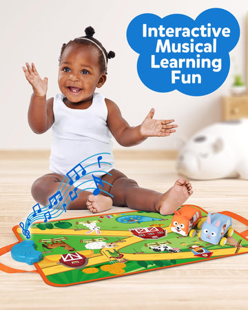 Coogam Musical Cars Play Mat - Soft Cotton Rug with Pull-Back Vehicles & Farm Animals for Toddlers, Colorful, Model: puzzle136