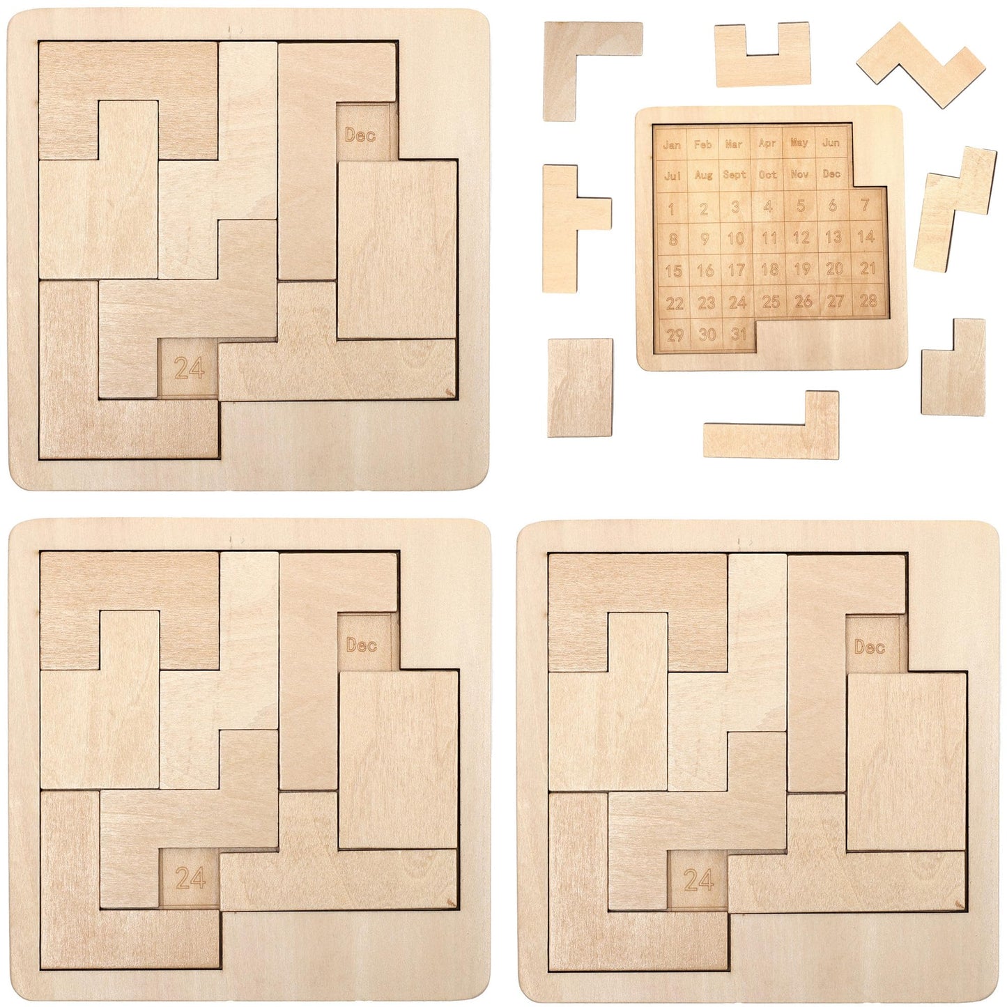 Daily Calendar Puzzle-Wooden Puzzles For Adults-A Puzzle To Challenge 365+ Date,Office Logic Puzzle (3 Pack)