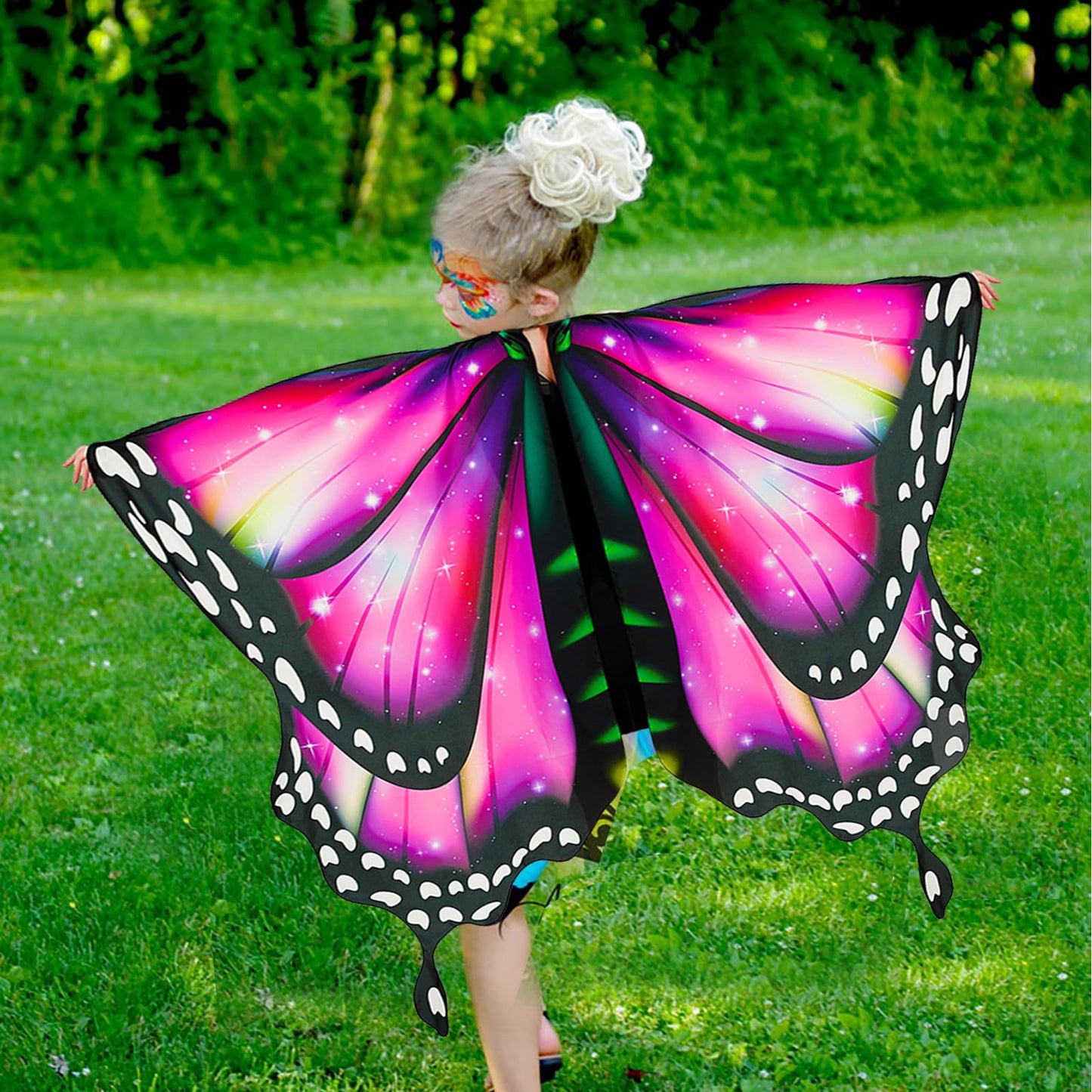 Rektak Butterfly Wings For Girls, Butterfly Costume For Halloween Party Kids Fairy Wing With Mask And Headband(Red)