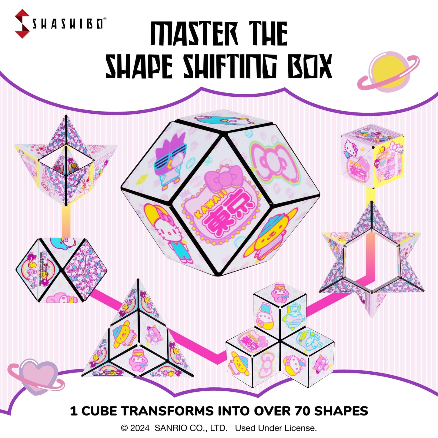 Shashibo Hello Kitty & Friends Shape Shifting Box - Award - Winning,Patented Magnetic Puzzle Cube W/ 36 Rare Earth Magnets - Fidget Toys For Adults & Kids 8+, Transform Into Over 70 Shapes (Kawaii)