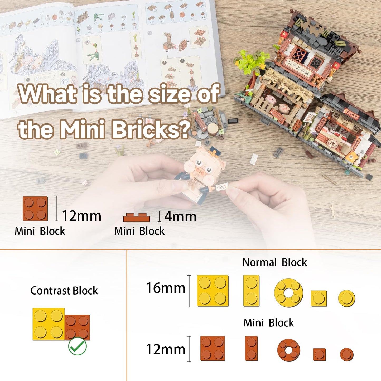 Chinese Street View Butcher Shop Mini Building Blocks, Moc Creative Building Toys Model Set For Girls 6-12 Years Old, 1105 Pcs S