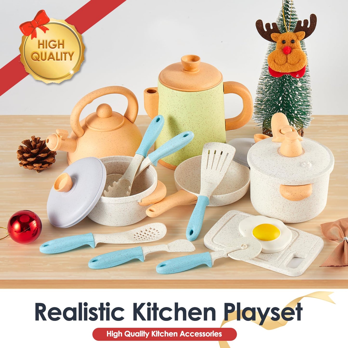 Buyger Pretend Play Kitchen Accessories Toys Set, Cookware Pots And Pans Cooking Utensils Playset Gifts For 3 4 5 Years Old Kids