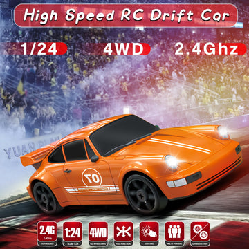 YUAN PLAN Remote Control Car RC Cars Toys for Boys, 1/24 2.4GHz 4WD RC Drift Car Racing Drift Hobby Racing Car Toys with Light R