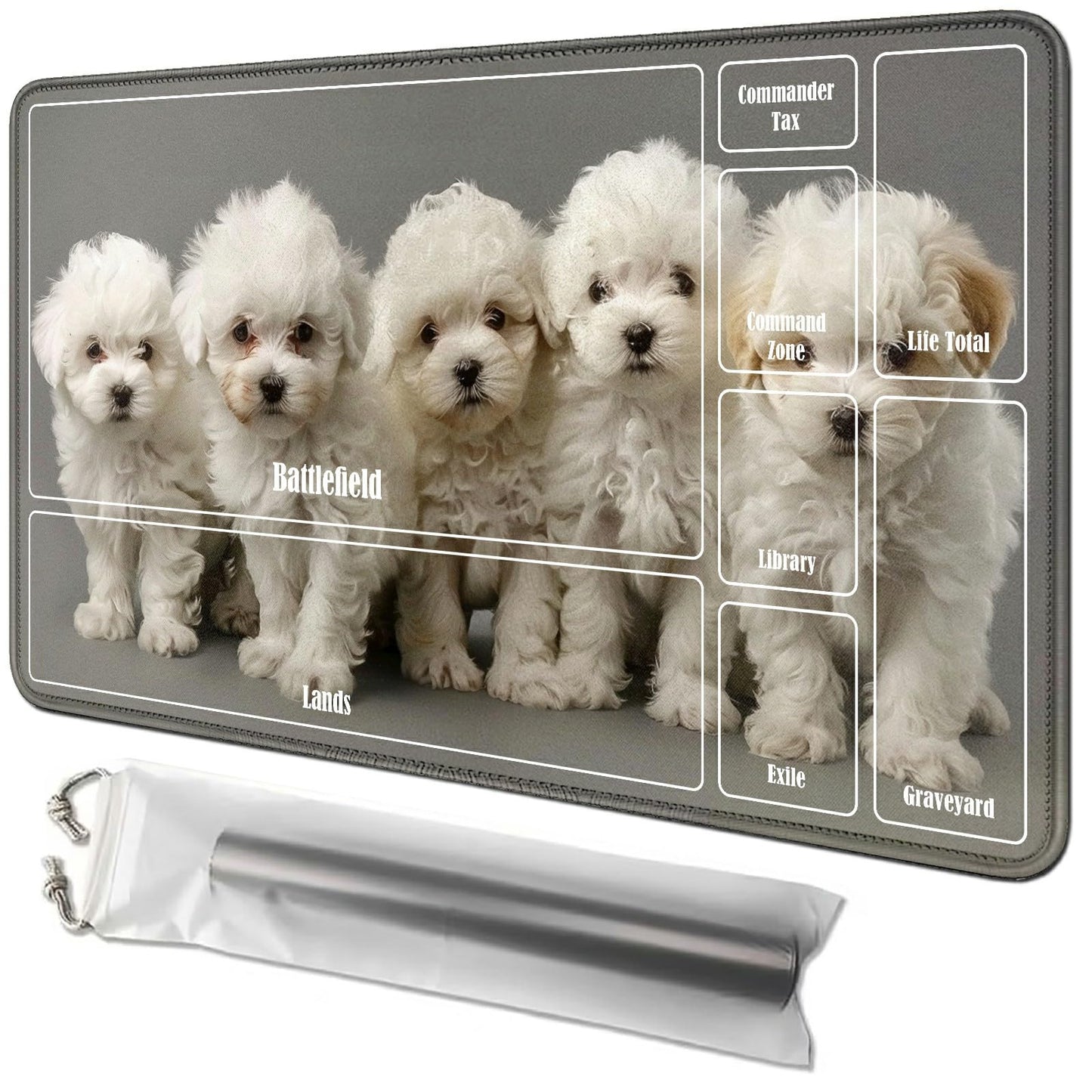Rwutytiul Dog Card Playmat 24 X 14 Inch With Tube Bag, Card Gameplay Mat With Zones Commander Deck Board Mtg Rpg Ccg Tcg Card Ga