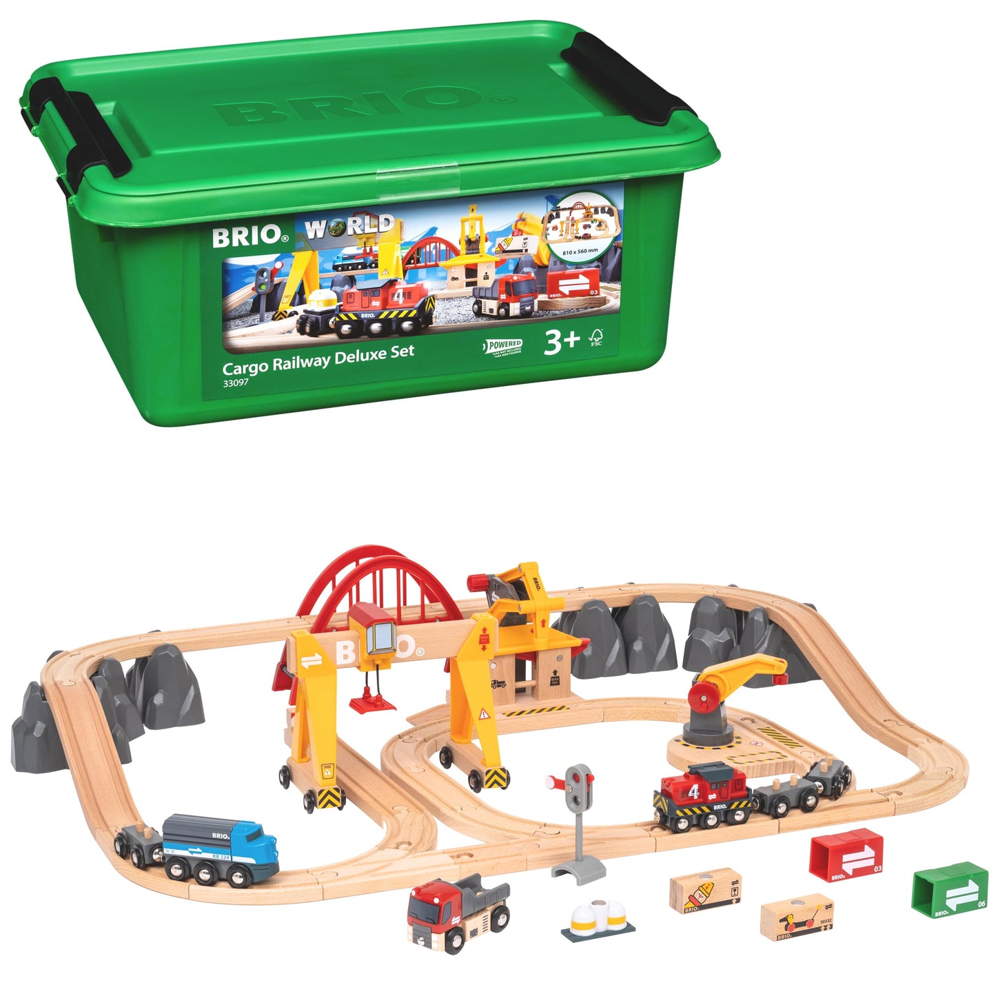 Brio 33097 Cargo Railway Deluxe Set - 54 Piece Interactive Train Toy | Enhanced Wooden Tracks | Perfect For Kids Age 3 And Up | Compatible With All Brio Railway Sets | Fsc Certified Wood