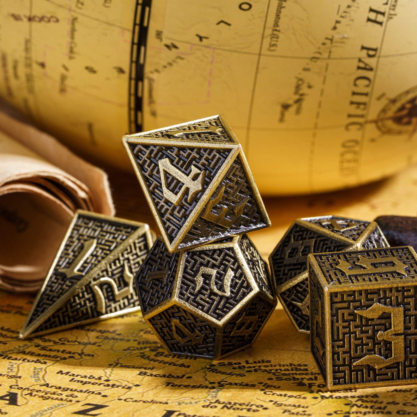 UDIXI Polyhedral Dice Set D&D, 7PCS Maze Carved Metal DND Dice RPG Dice Ancient Bronze for MTG Dungeons and Dragons Role Playing