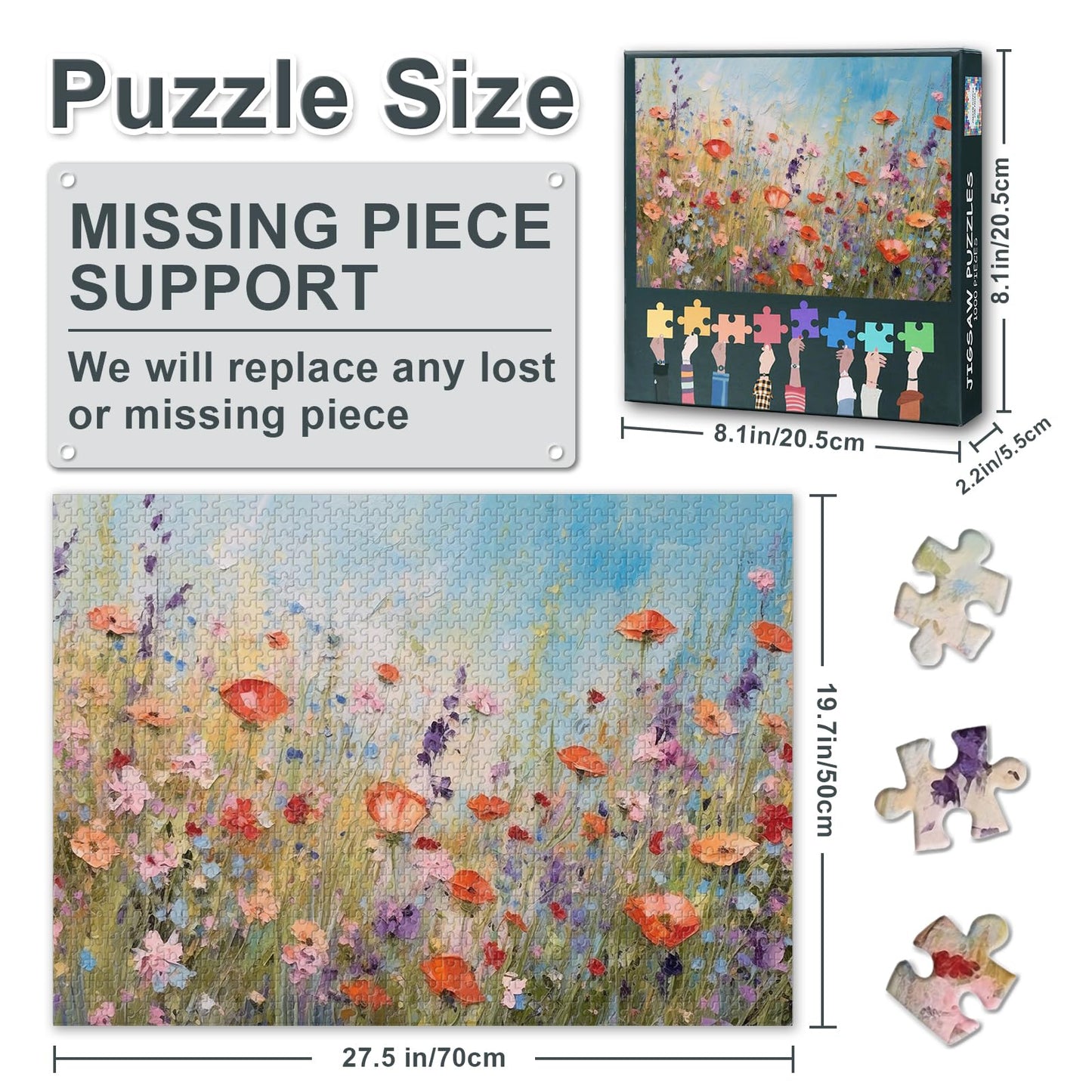 Blooming Flower 1000 Piece Puzzle For Adults, Jigsaw Puzzles 1000 Pieces Gift Wildflower, Challenging Puzzles For Adults Poppy,