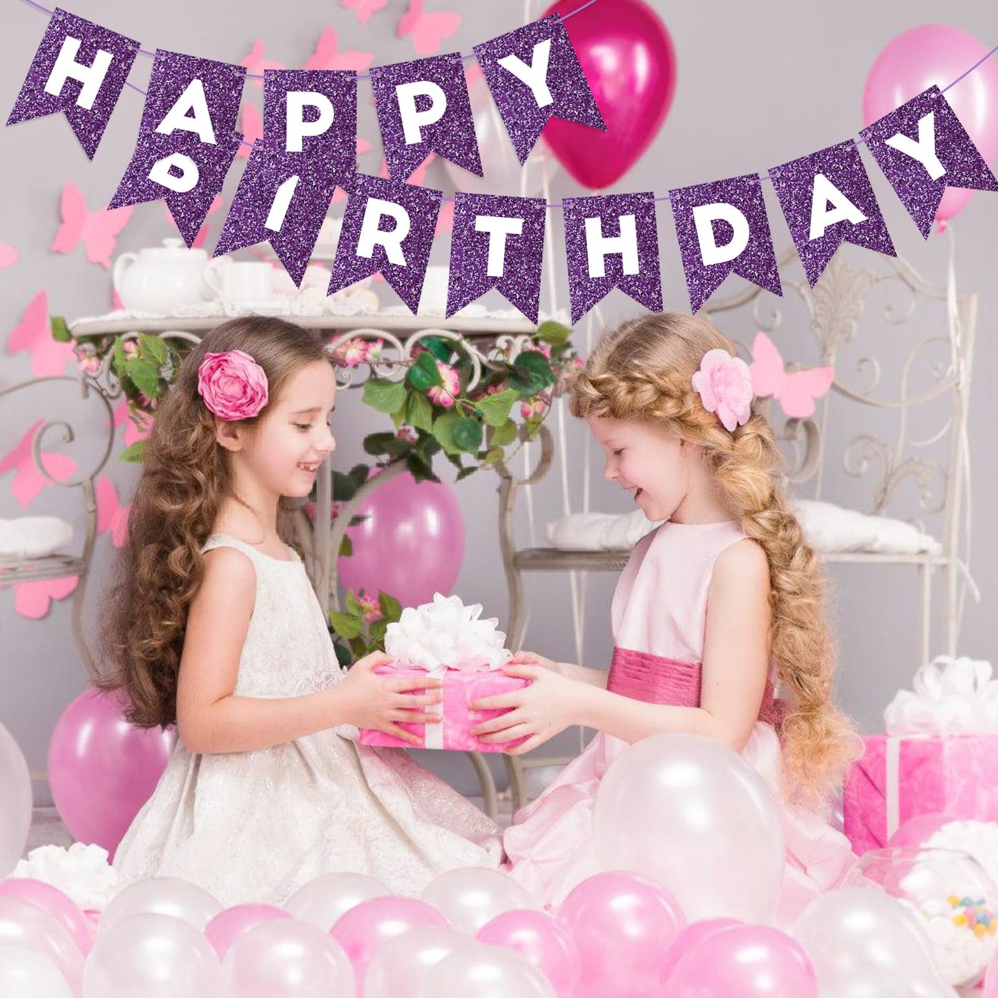 Purple Glitter Happy Birthday Banner Birthday Sign For Backdrop Sparkle Happy Birthday Decorations For Women Girls Purple Birthday Party Wall Door Garland Bunting Banner Birthday Party Supplies