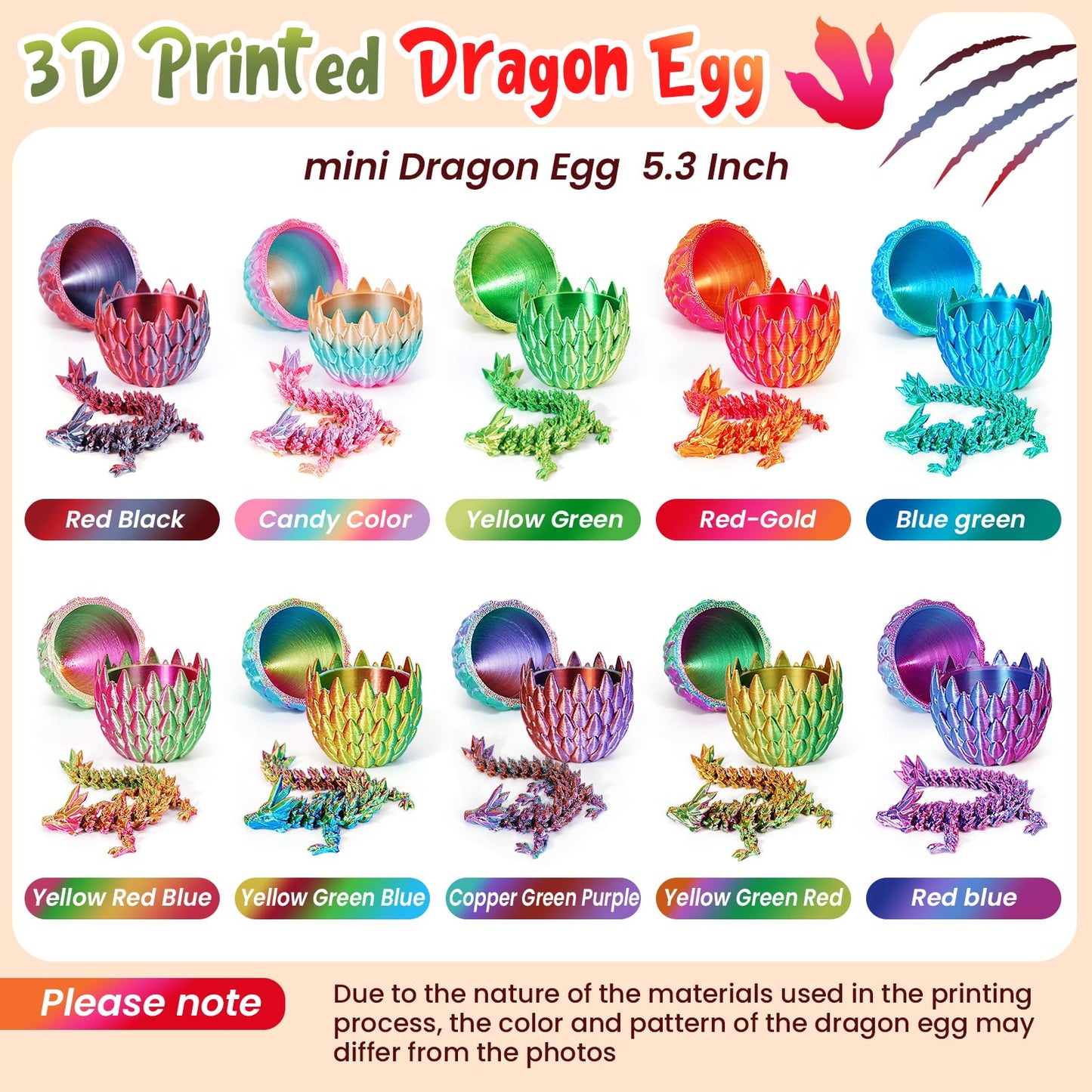Shuwnd 4Pcs 3D Printed Dragon Eggs With Dragon Inside,Mini Easter Eggs Articulated Crystal Dragon Fidget Toys,Easter Basket Stuf