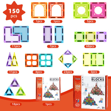Ronqs 250 PCS Magnetic Tiles for Kids Magnetic Blocks for Kids with Christmas Theme Magnetic Building Blocks Set 3D SETM Educational Toddler Toys