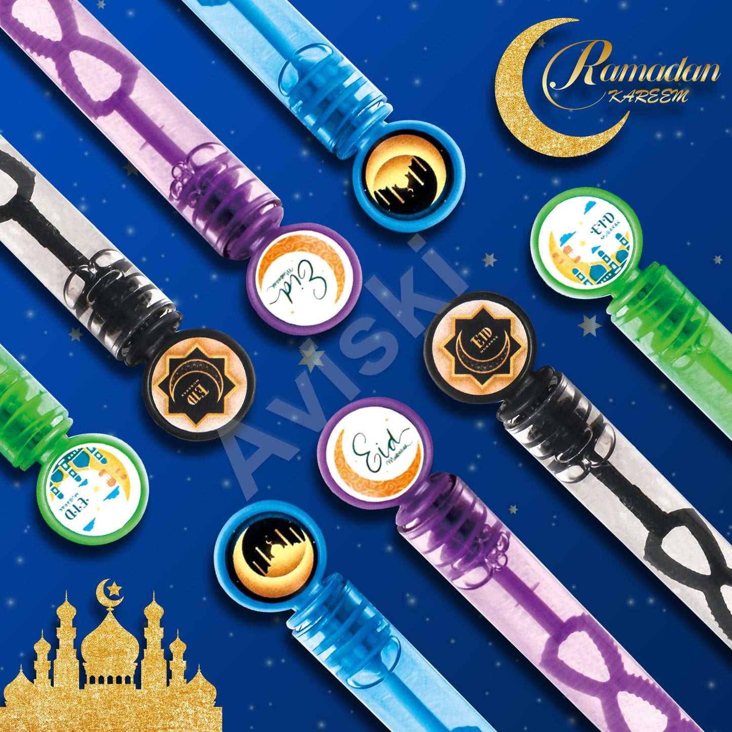 80Pcs Eid/Ramadan Mubarak Bubble Wands, Mini Bubble Wands for Eid Party Favors, Islamic Gift Toys for Girls Boys Kids Toddler Ad