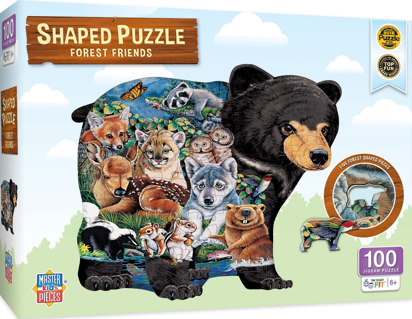 Masterpieces 100 Piece Shaped Jigsaw Puzzle For Kids - Forest Friends - 14''X19''