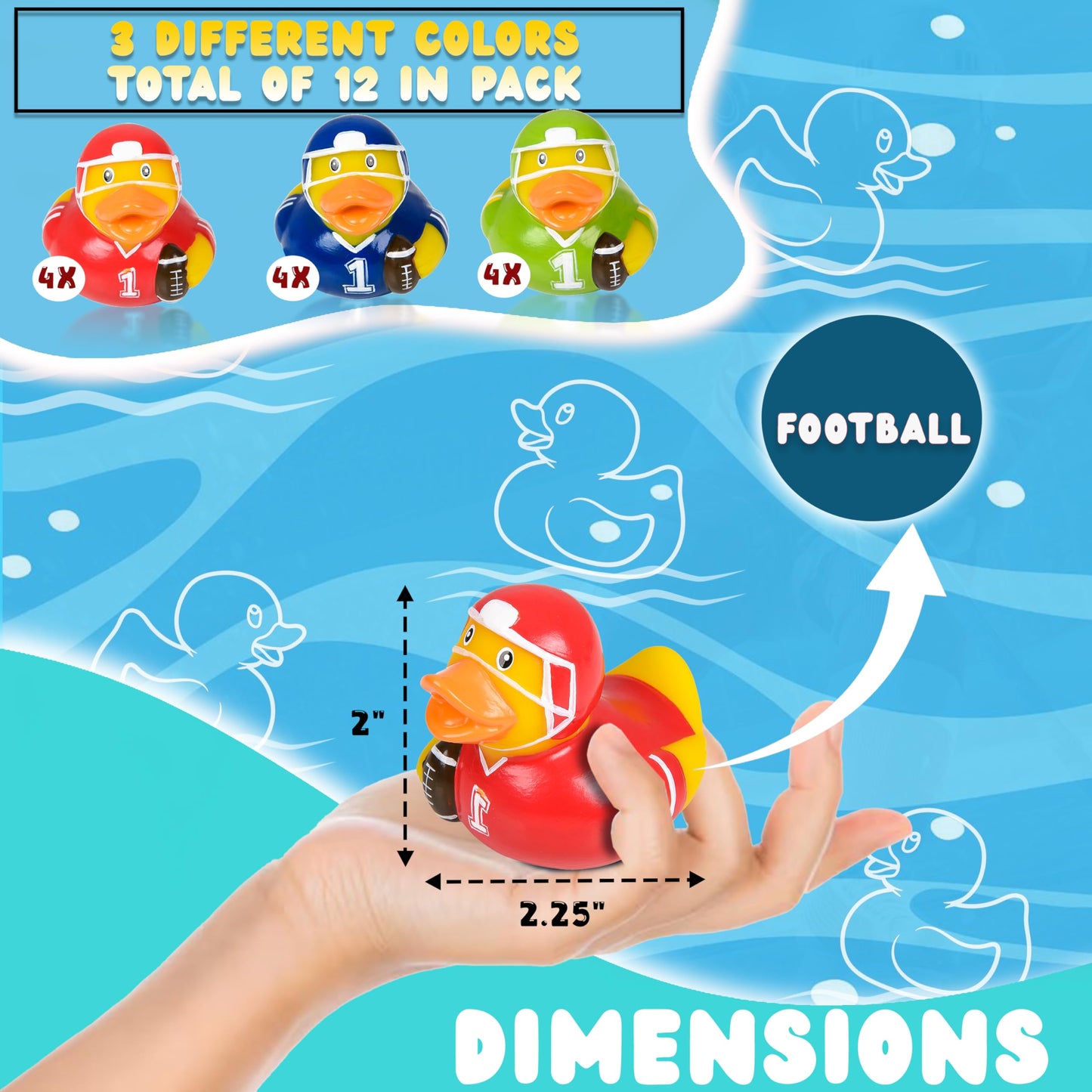 Forest & Twelfth Sports-Themed Rubber Duckies - Multicolor, Rubber, Small, Unisex, 2'' Sports Mini Ducks (Hockey, Baseball, Foot