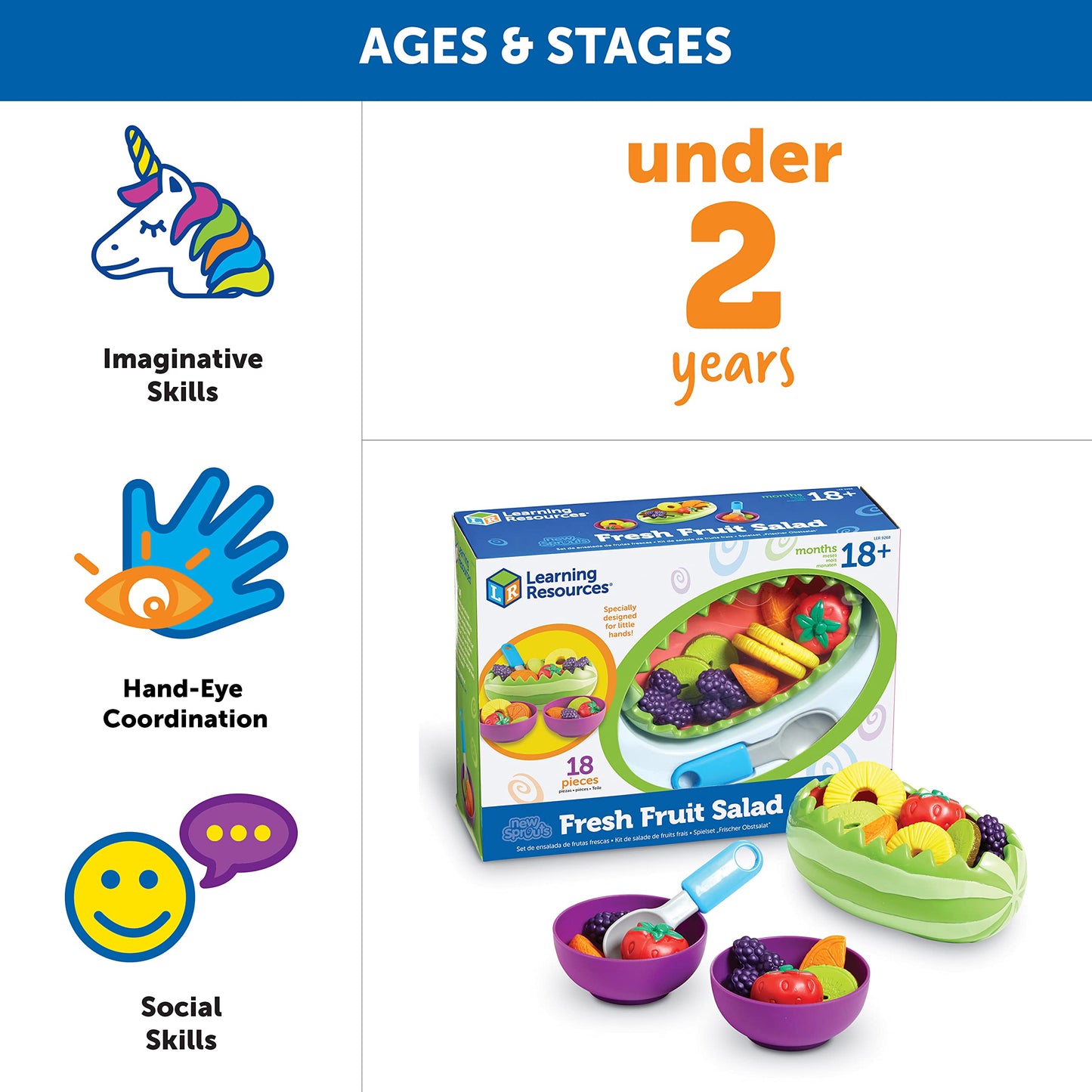 Learning Resources New Sprouts Fresh Fruit Salad Set - 18 Pieces, Ages 18+ Months Pretend Play Food for Toddlers, Preschool Lear