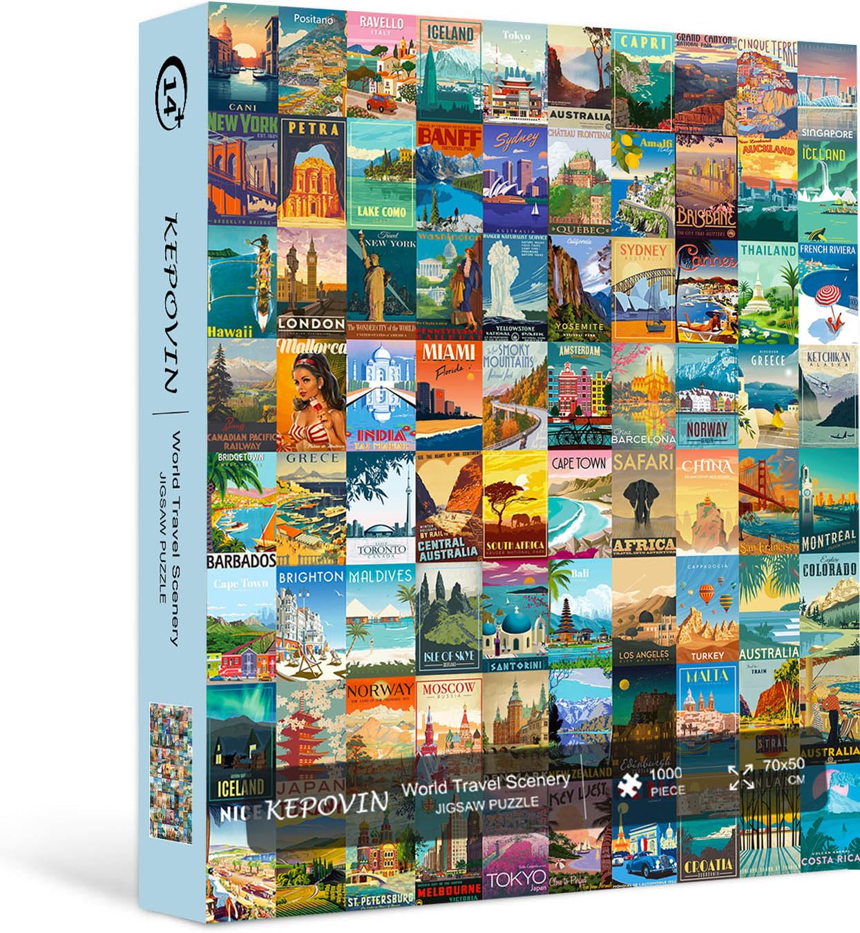 Puzzles For Adults 1000 Pieces Vintage World Travel, Jigsaw Puzzles Landscape Poster Puzzle Landmarks, 1000 Piece Jigsaw Puzzles