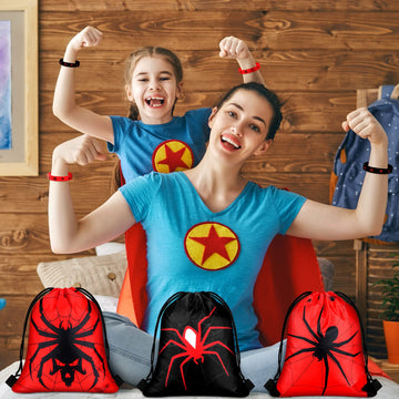 Lothee 32 Pieces Spider Web Birthday Party Decoration Set Spider Web Drawstring Bags Funny Travel Sack Backpack Rubber Bracelets