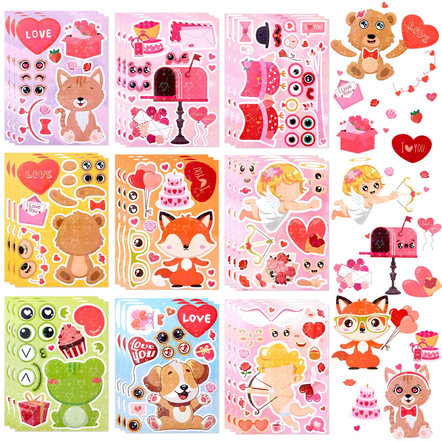 36 Sheets Valentine s Day Stickers for Kids, Make Your Own Face Stickers, Craft Gifts for Valentine s Day Decorations Classroo