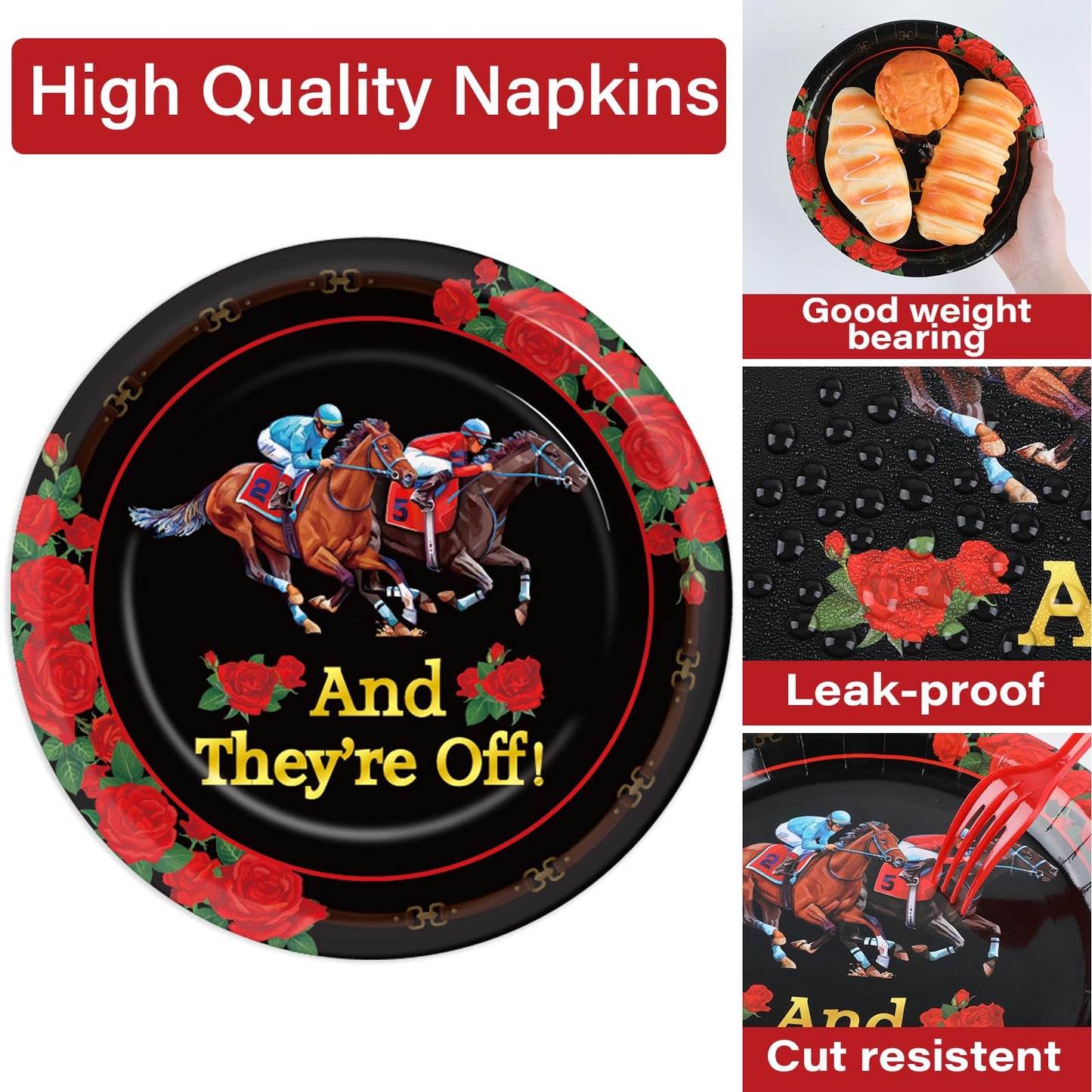 Qyeahkj 100Pcs Derby Day Plates And Napkins Party Supplies Horse Racing Tableware Set Kentucky Party Decorations Favor Racing Ho