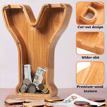 Sulevalt 12 Extra Large Wooden Letter Piggy Banks - Piggy Banks for Boys Girls Kids Alphabet Money Banks with Initial Y - Coin Banknote Bank Birthday/Christmas for Kids