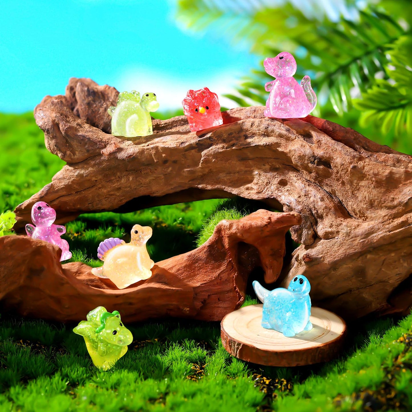 Poen 96 Pcs Mini Dinosaur Figures Resin Small Dinosaur Toys Garden Mini Dinosaurs Realistic Tiny Dinosaurs Miniature Dinosaur Figurines For Bag Cake Topper Birthday Party Favors (Glitter)