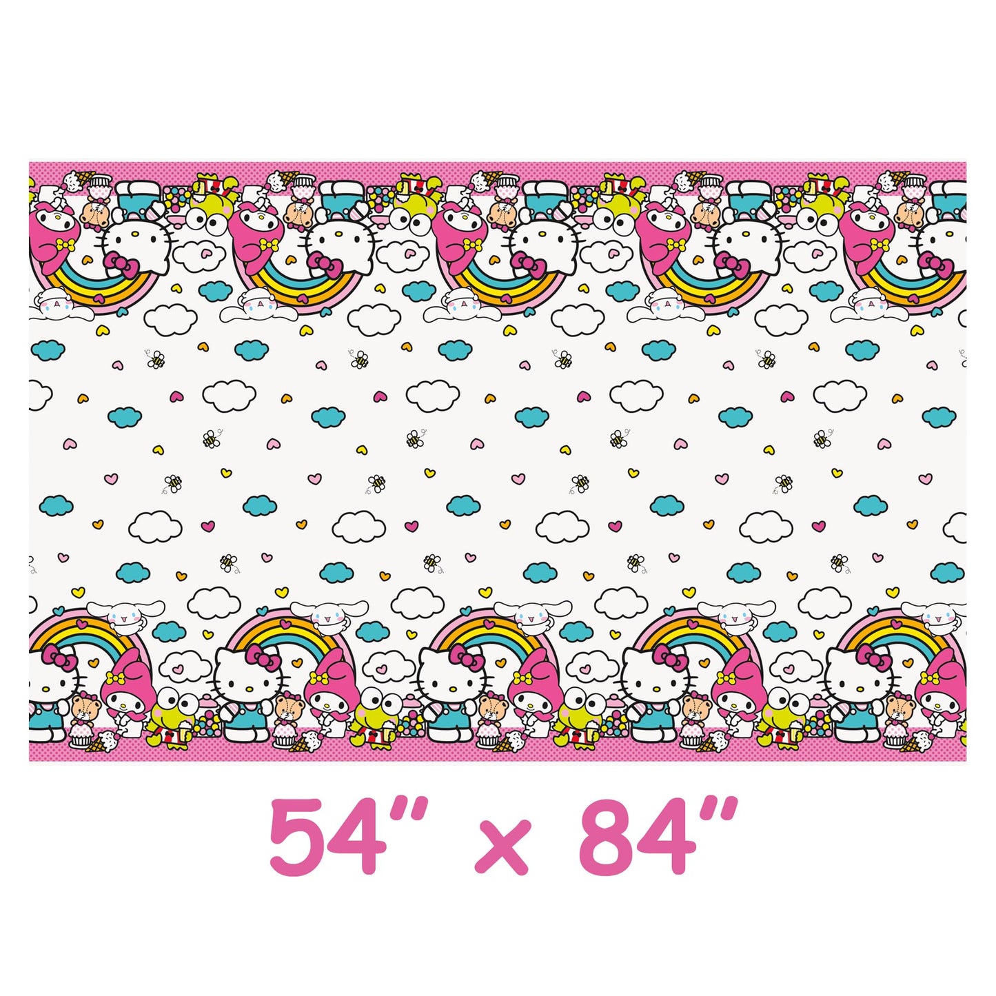 Unique Hello Kitty Birthday Decorations - Rectangular Plastic Tablecloths (Pack of 3) & Sticker, White/Pink