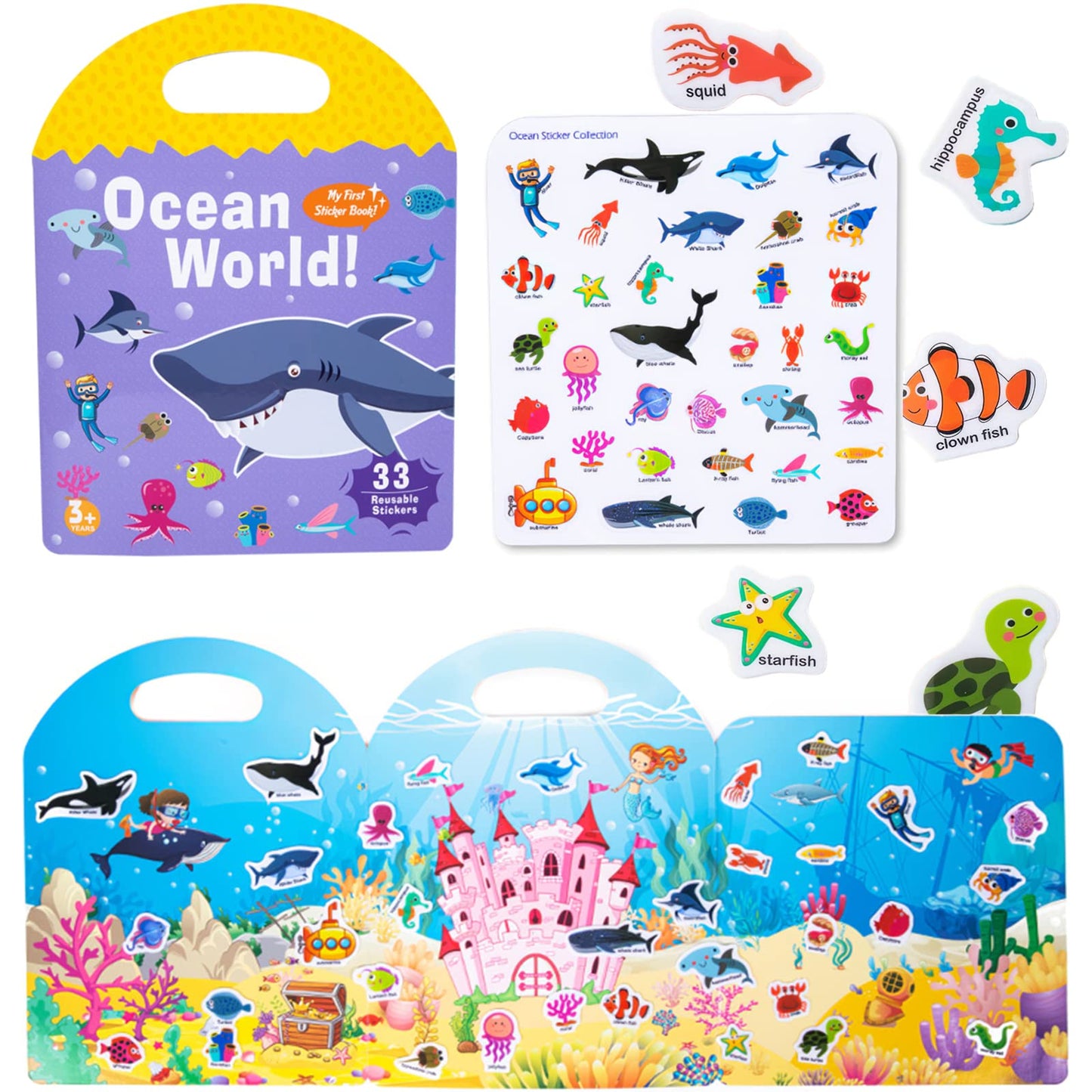 Mikneke Portable Jelly Sticker Quiet Book For Toddlers, Montessori Busy Book, Preschool Learning Activities Travel Toys (Ocean)