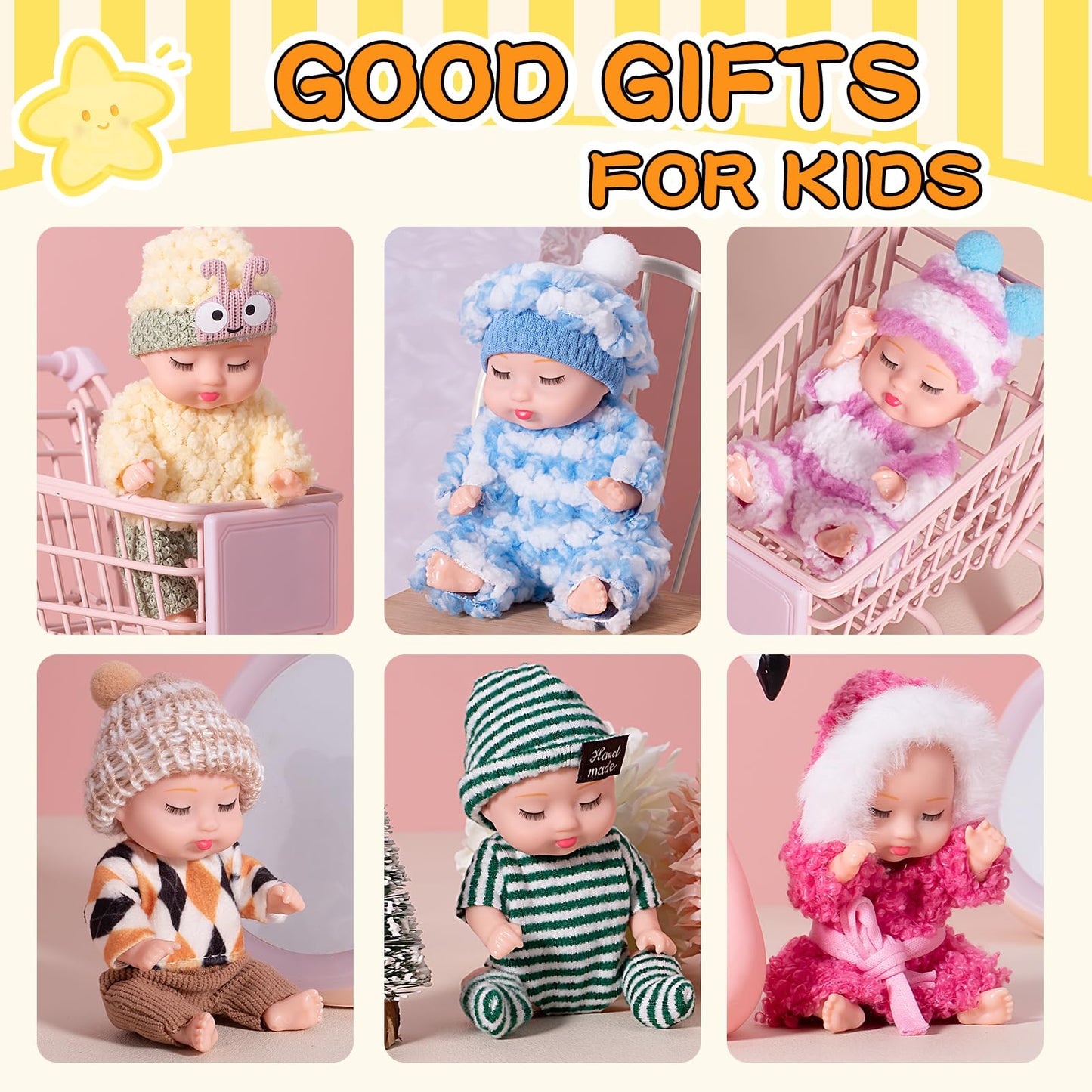 Vueos 4 Inch Mini Baby Dolls 6pcs Gift Set Included Cute Small Baby Doll with Clothes Suitability Kids 3 and Up Birthday Christm
