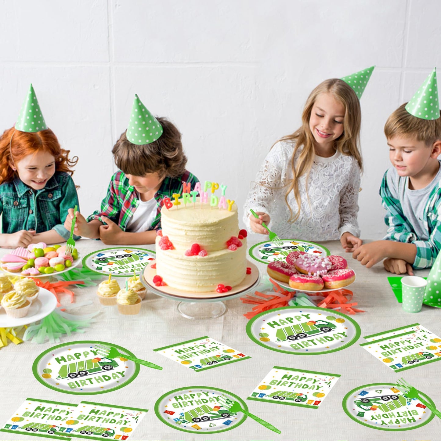 Bqk 96 Pcs Garbage Truck Paper Plates Garbage Truck Birthday Decorations Garbage Truck Party Supplies Garbage Truck Party Favors