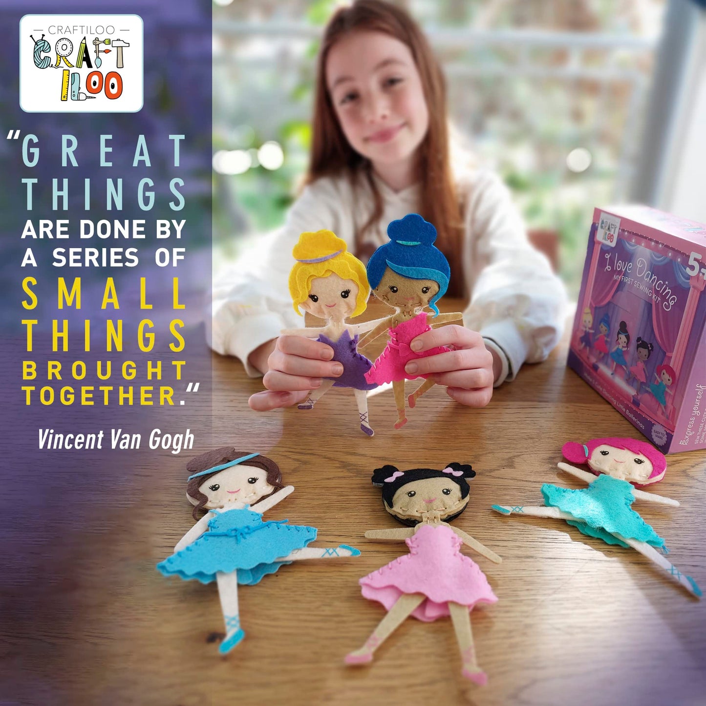 Craftiloo Ballerina Dancers Sewing Kit For Kids, Fun And Educational Craft Set For Boys And Girls Age 5-12, Sew Your Own Felt Ba