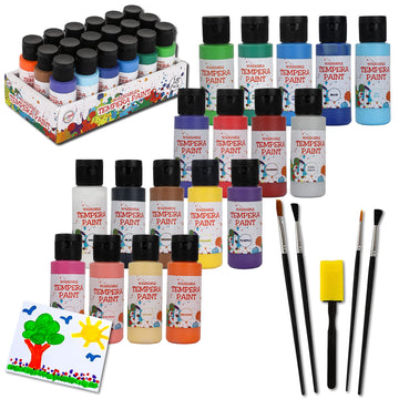 Playkidiz Washable Tempera Paints Set of 18 - Non-Toxic Acrylic Paint for Kids, Assorted Colors, Includes Brushes for Crafting and Creativity
