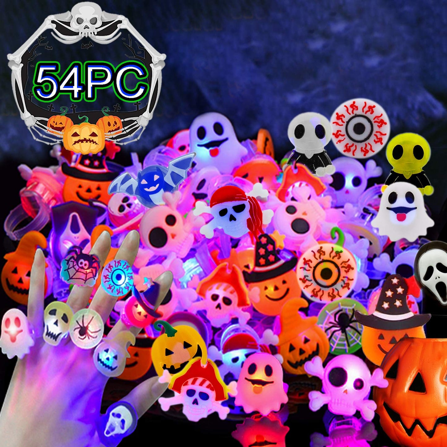 Halloween Light Up Rings 60Pcs Halloween LED Glow Rings for Kids Halloween Party Favor Non-Candy Treats Trick or Treat Goodie Ba