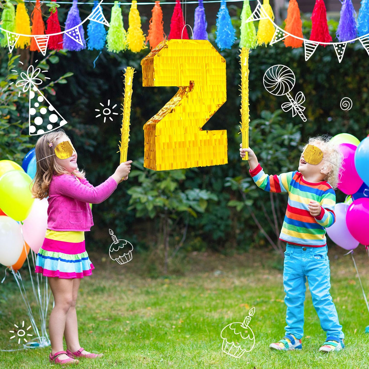Sratte Number Piñata Birthday Piñata Decorations Gold Foil Piñata With Stick Blindfold Confetti For Boy Girl Birthday Party Decorations Anniversary Celebrations Fiesta Supplies(Number 5)