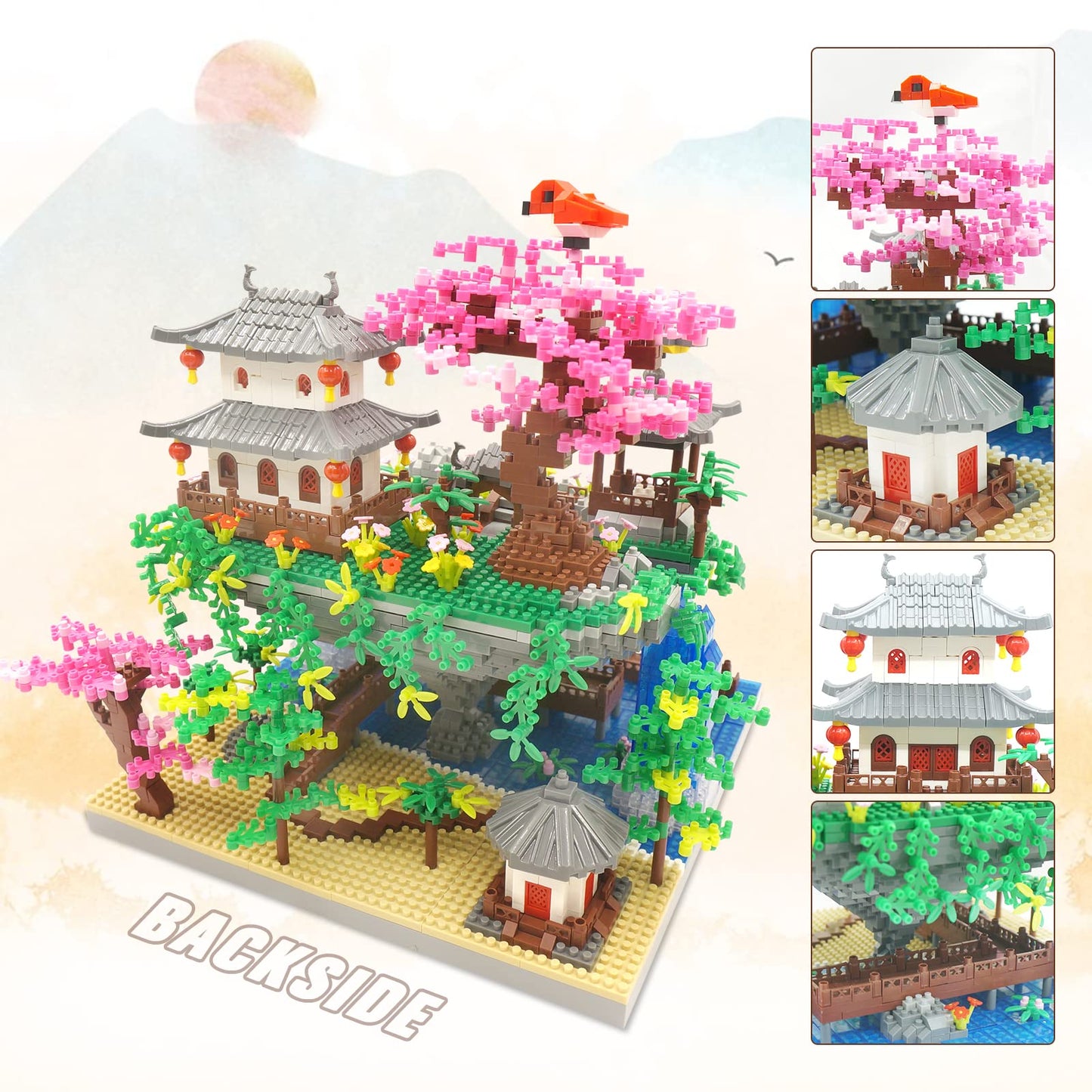 Cherry Blossom Flowers Bonsai Tree Mini Building Kit Set, Chinese Architecture Building Blocks With Light, Japanese Sakura Tree