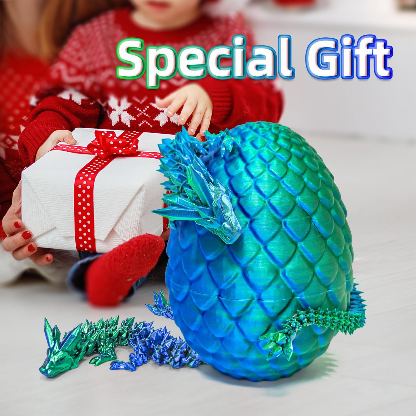 Flavery Dragon Egg - 3D Dragon Egg With Flexible Pearly Sheen Dragon Inside, 3D Printed Surprise Gift, Articulated Dragon Egg Fi