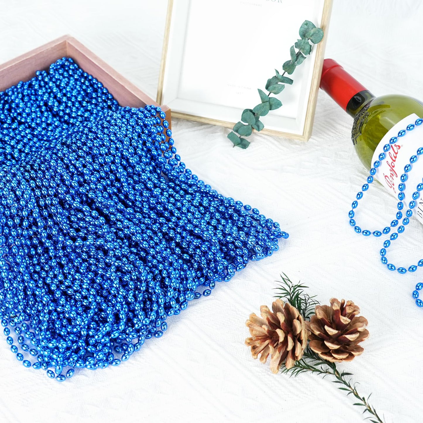 100 PCS Blue Bead Necklace, Blue Mardi Gras Christmas Oval Beads, 30.5'' 4th of July Patriotic Beads Necklaces, Parade Throw Acc