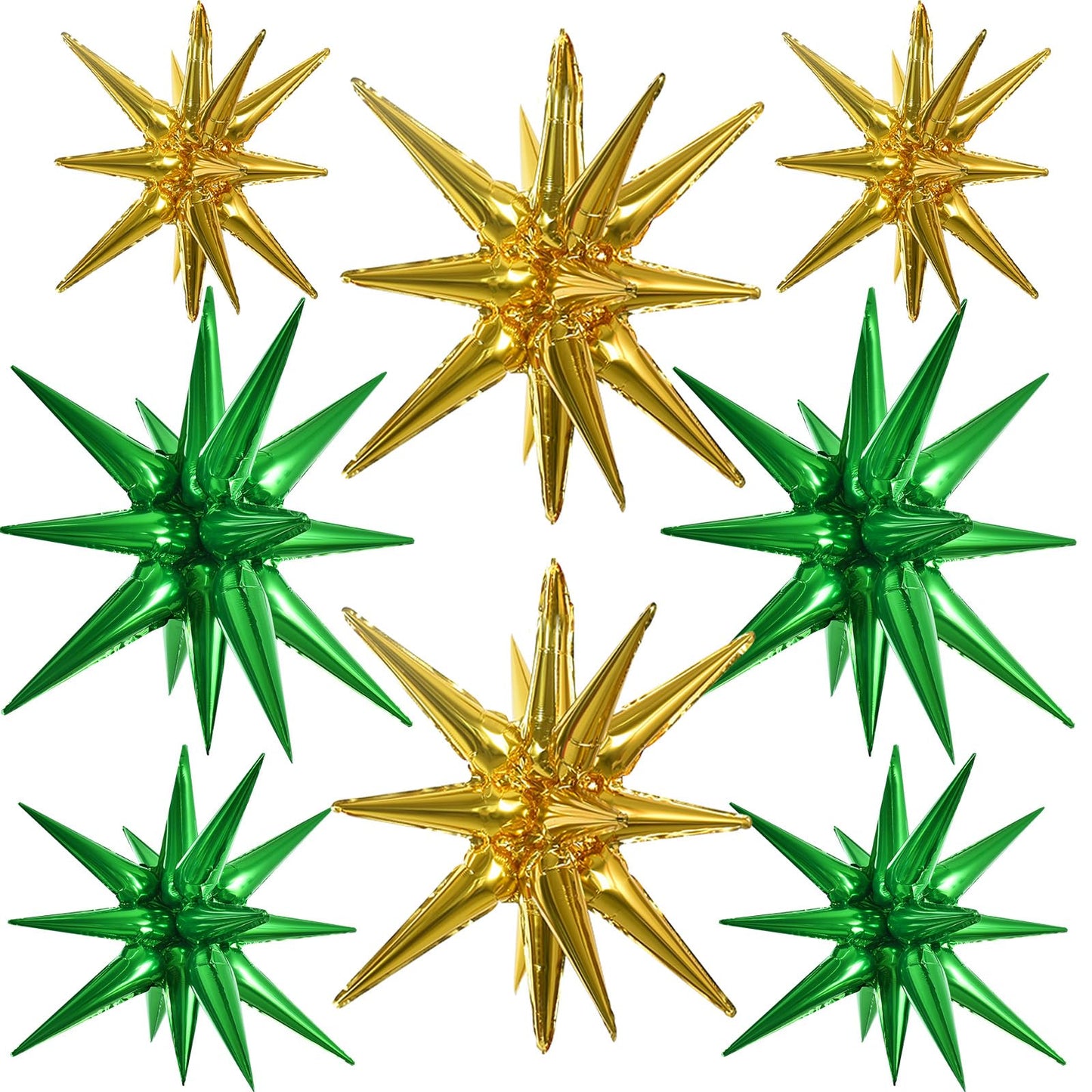 TONIFUL 8 Pcs Green Gold Foil Balloons Large Star Balloons Explosion Star Mylar Balloons for Party Backdrop Christmas New Year B