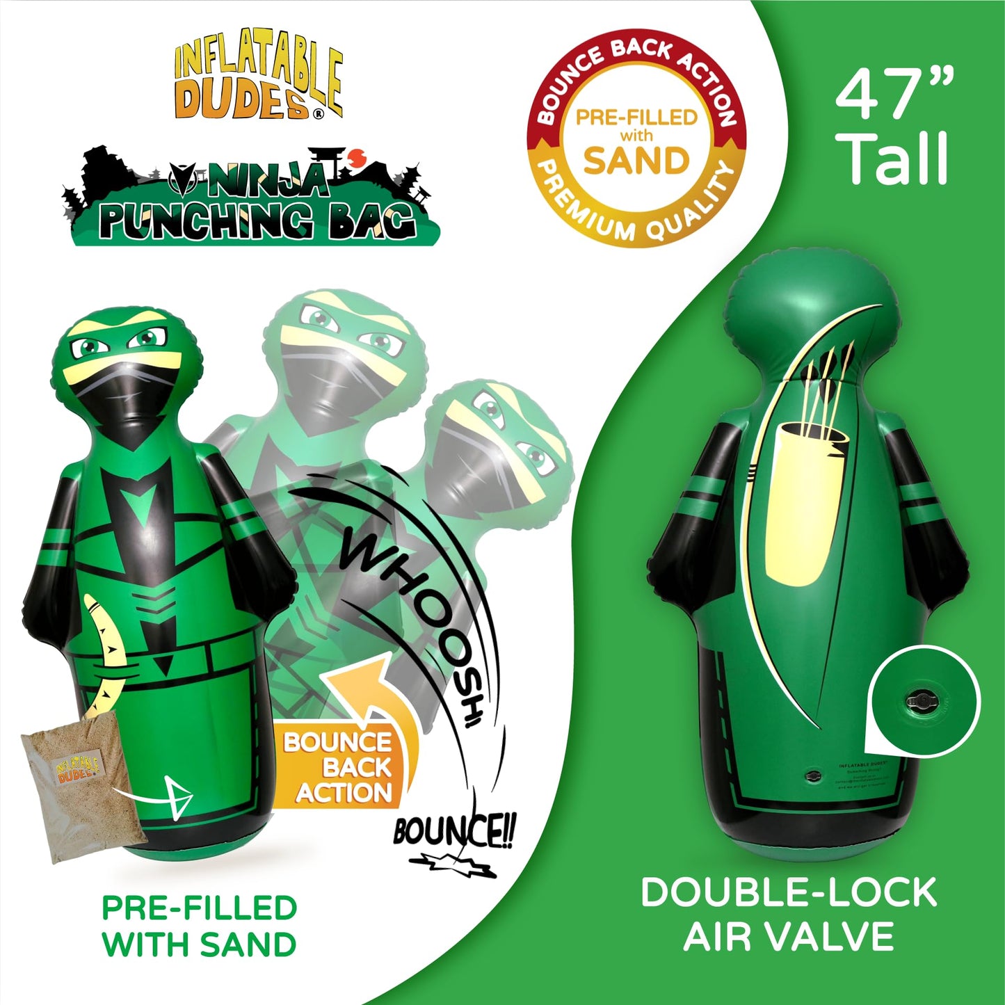 Inflatable Dudes Ninja 47 Inches -Kids Punching Bag | Already Filled With Sand| Bop Bag | Inflatable Punching Toy | Party Games