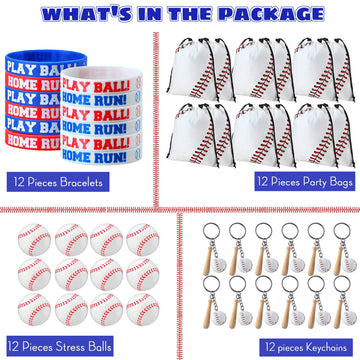 Nuogo 48 Pcs Baseball Party Favors Supplies Include 12 Pcs Baseball Party Bags 12 Pcs Baseball Bracelets 12 Pcs Baseball Stress