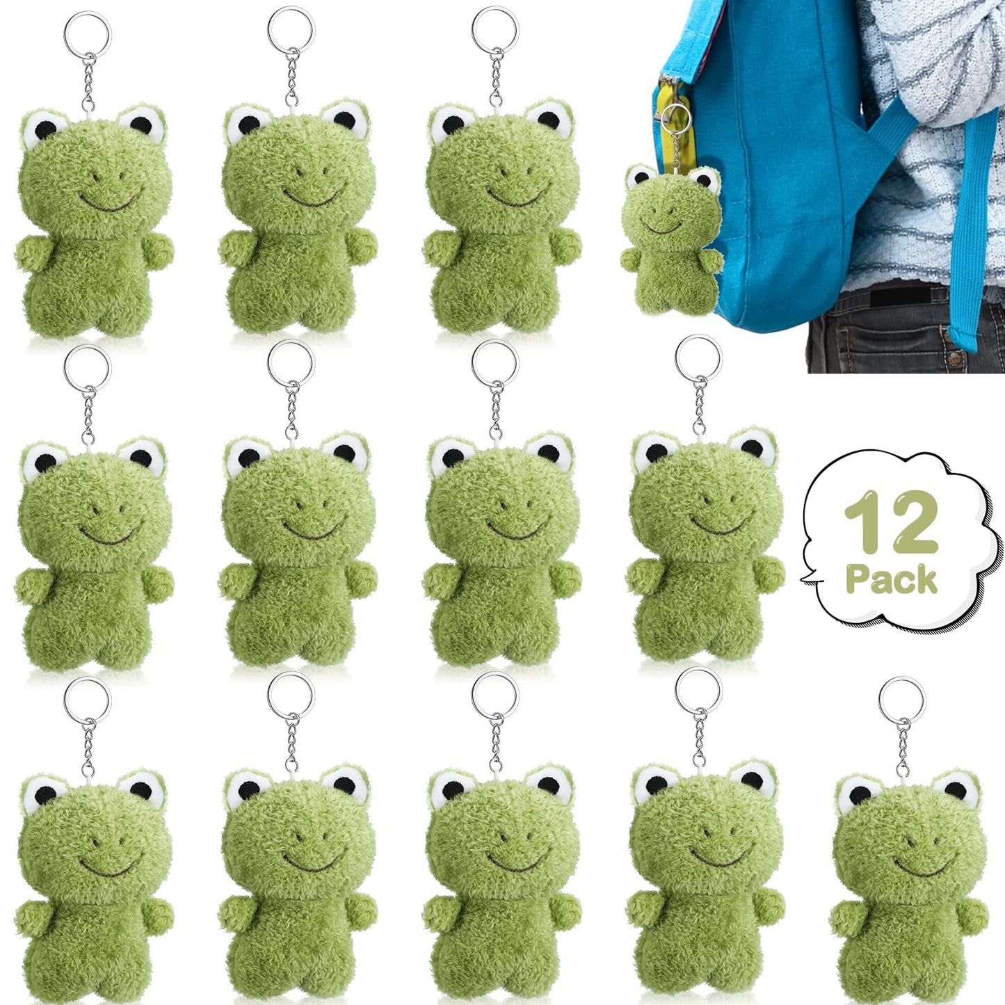 Gemscream 12 Pcs Plush Frog Keychains Stuffed Animal 4.7 Inch Cute Soft Frog Plush Animal Keychains Charm Backpack Pendants For