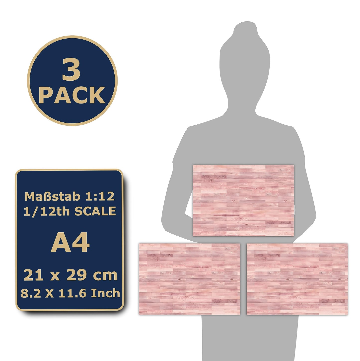3 Sheets Self-Adhesive Flooring For Dollhouse 1:12 Scale (Pink Parquet)