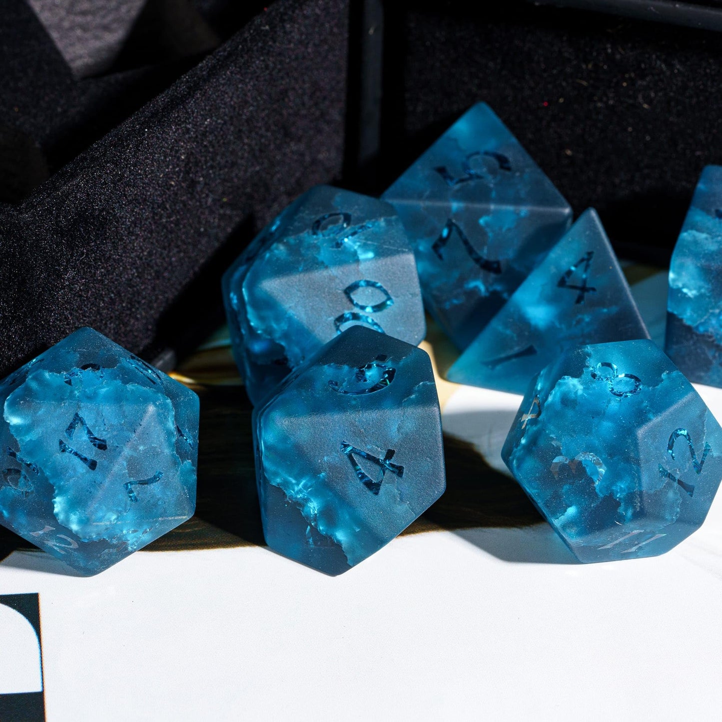Udixi Blue Cracked Glass Dnd Dice Set, 7 Piece Glass Polyhedral Dice Set D&D For Dungeons And Dragon Tabletop Game