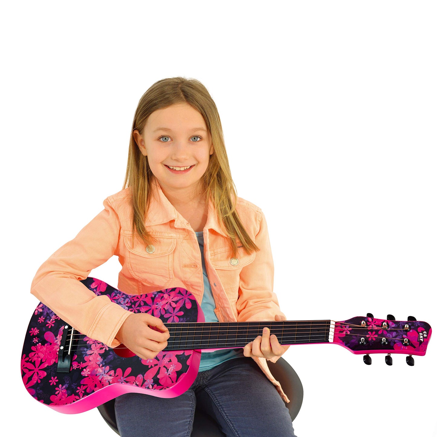 Cb Sky 30 Floral Print Acoustic Metal Strings Guitar/Girls Gift/Kids Musical Toys/Musical Instrument (Purplish Red)
