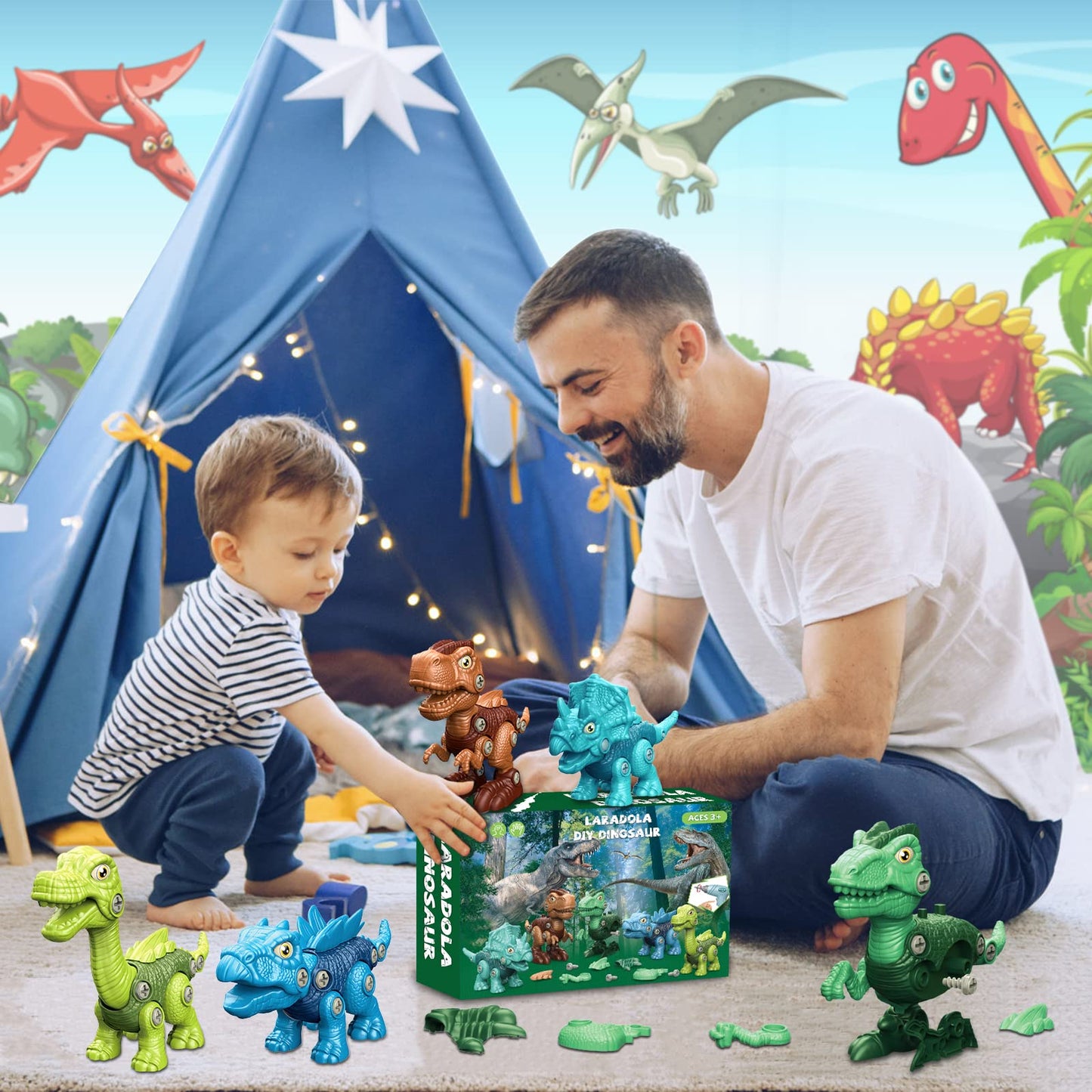 Kids Toys Stem Dinosaur Toy - Take Apart Dinosaur Toys for Kids 3-5 5-7 | Construction Building Boy Toys with Electric Drill | P