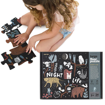 Wee Gallery Night Life Floor Puzzle, 24 Large Pieces, Durable Jumbo Jigsaw Floor Puzzles For Beginner, Toddlers, Preschool Kids, Learning Toy, Cognitive & Motor Development Activities, Brain Games