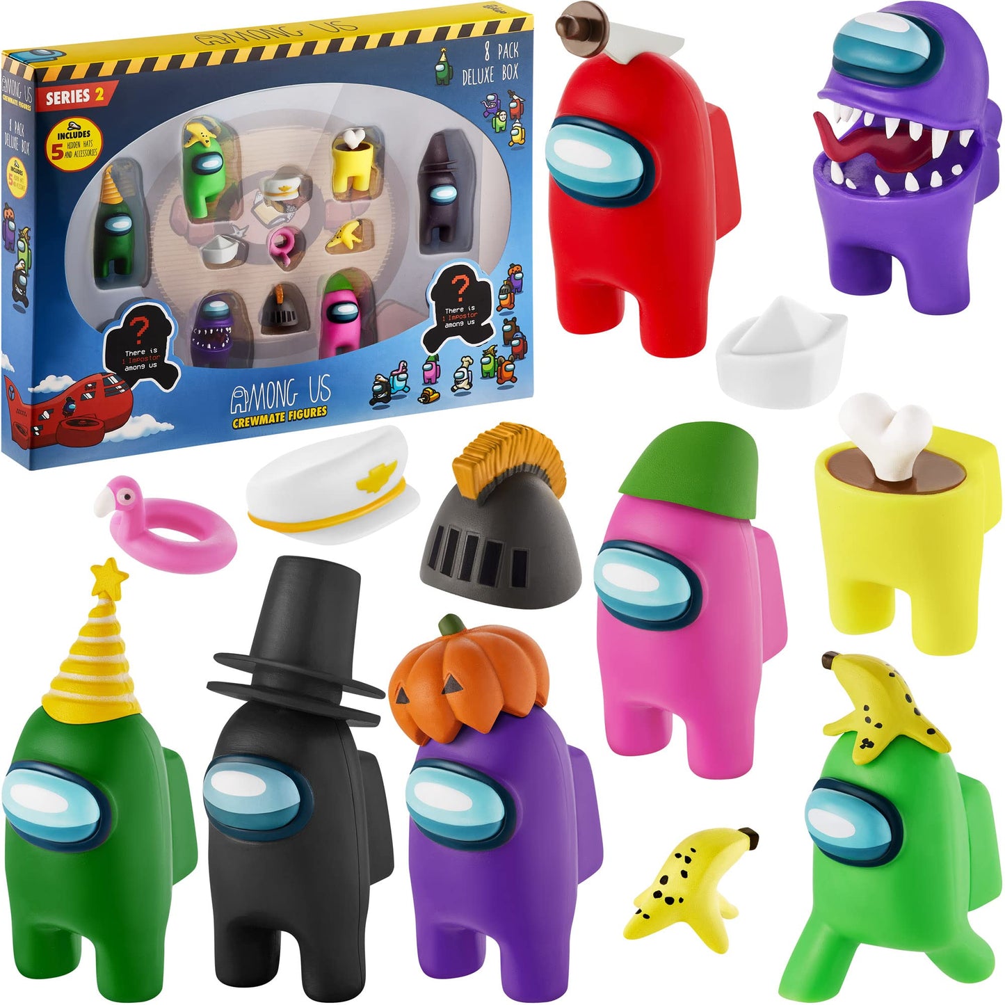 Among Us Crewmate Figures | Toys Out Of 16 Collectibles In 1 Box | 8 Among Us Merch Incl. The Peeled And The Clogged | 2 Hidden Impostors | Mini Toys With 5 Add’L Hats