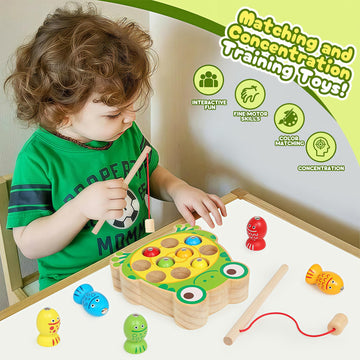 FQKIOMY Wooden Fishing Games for Kids 3-5,Montessori Magnetic Toys Early Fine Motor Skills Learning Color Sorting & Hand-Eye Coo