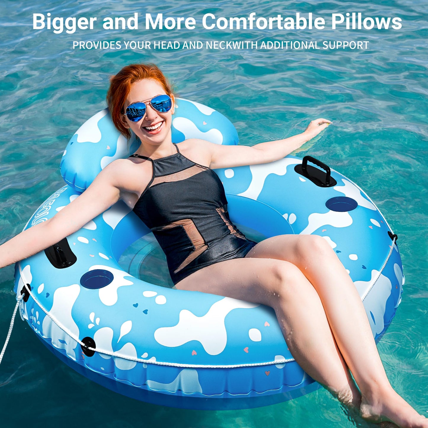 River Tubes For Floating Heavy Duty, Pool Float Adult, 53' Inflatable Float Tube For Beach Lake Rafting, River Floats With Mesh Bottom