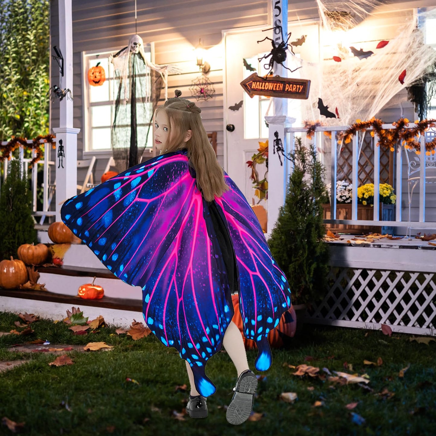 Whiteuniqoon Butterfly Costume Halloween Costumes For Girls Kids, Butterfly Wings Costume Cape Shawl For Girls Fairy Wing (001)