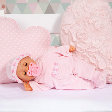 Bayer: First Words Baby Doll with Sounds and Accessories, 15 Inch Soft-Body, Realistic Baby Sounds, Includes Pacifier and Bottle